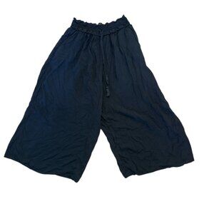 La Boheme Wilfred Navy Wide Leg Crop Pants, Smocked Drawstring Waist, Size M